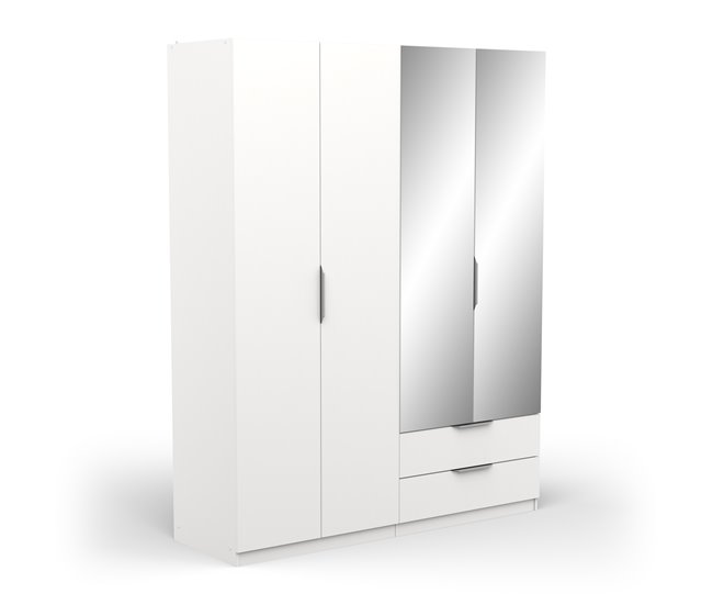 Armario GHOST puertas batientes con espejo y 2 cajones Blanco