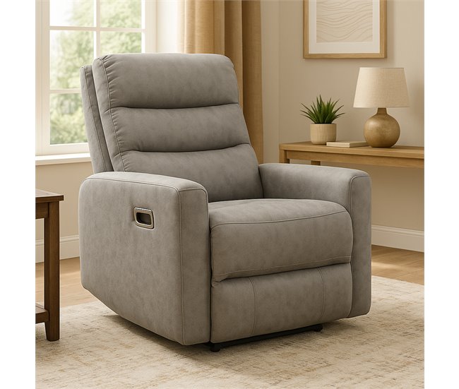 Butaca Reclinable Madera Tapizado Resistente Diseño Moderno Cancun Cemento