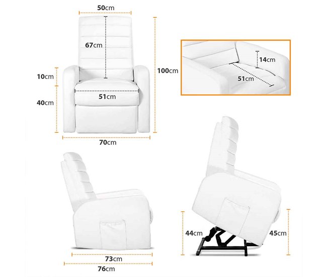 Sillón Relax Acolchado Masaje Eléctrico Elevación Personas Blanco Gridinlux Blanco