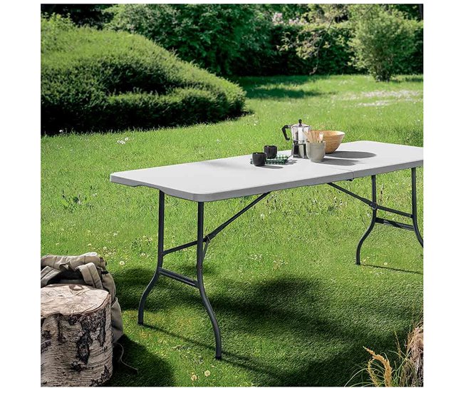 Acomoda Textil – Mesa Rectangular Portátil para Jardín y Terraza. Blanco