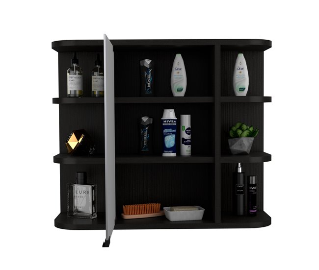 Armario de Pared para Baño Milán con Estantes y Espejo Negro
