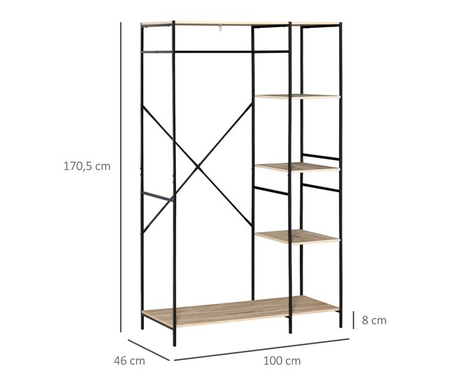 Perchero de Ropa Metal, Melamina de Madera HOMCOM Marron