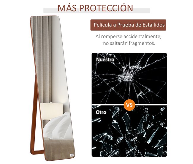 Espejo de Pie Madera de Pino, Vidrio HOMCOM, hogar - decoración 37x43 Marron