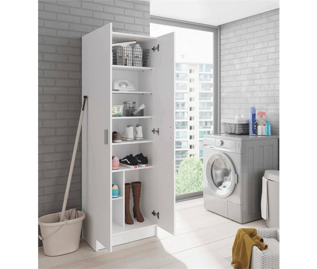 Armario multiusos 2 puertas efecto madera Blanco