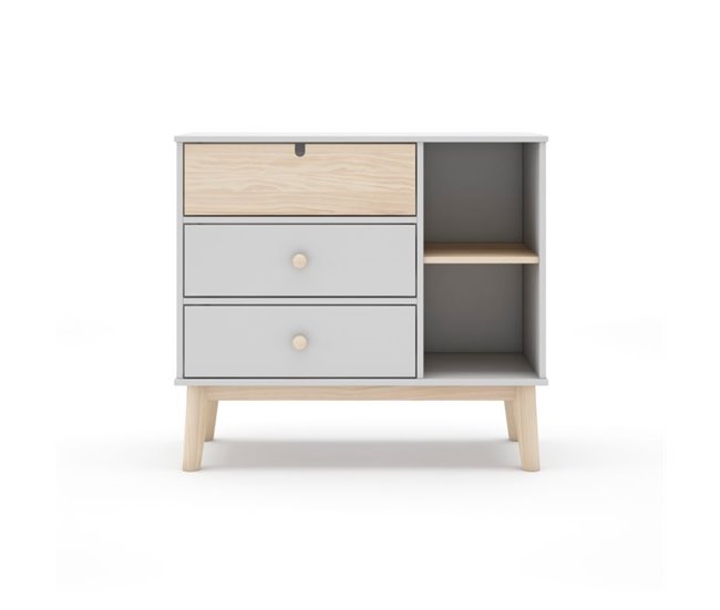 Cómoda Misty Cloud 3 cajones 90 Blanco/ Madera