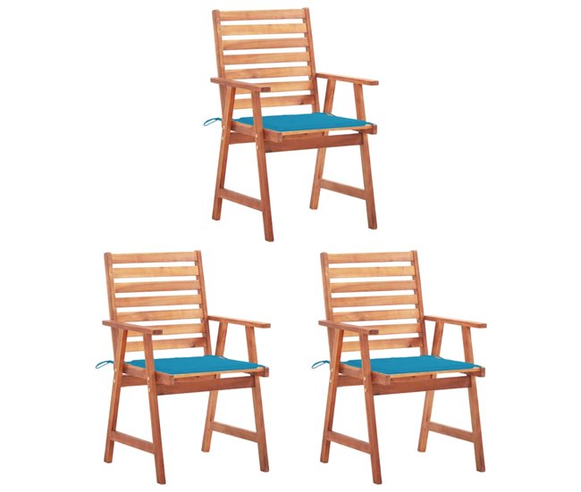 3 Sillas comedor de jardín de madera maciza acacia con cojines Antracita
