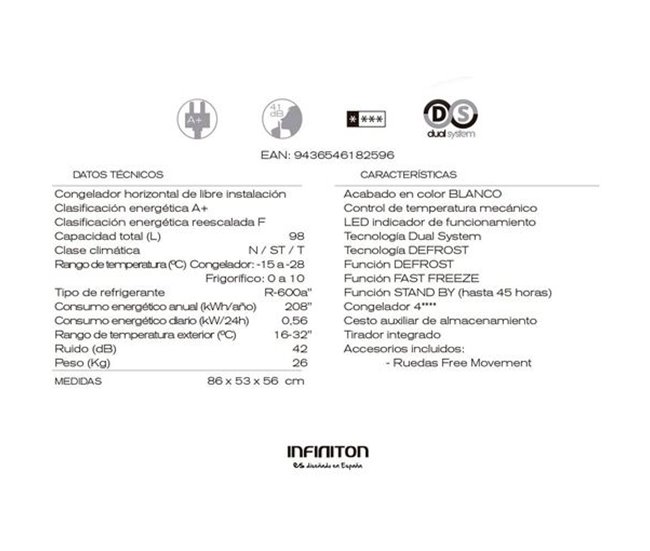 Congelador horizontal Infiniton CH-A98B Blanco Brillo