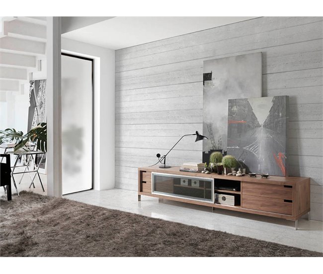 ANGEL CERDA Mueble TV nogal y cajones cristal Nogal