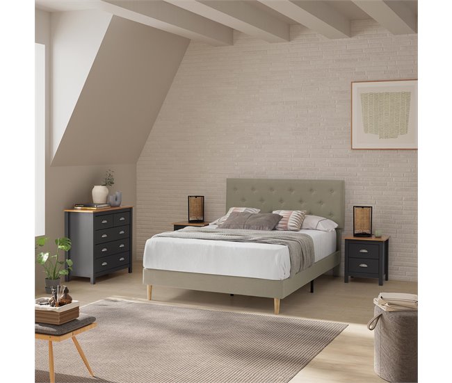 Estructura de cama tapizada Rosi 150x190 Beige