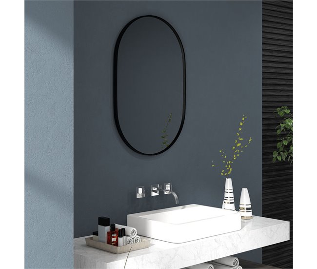 Espejo de Baño Vidrio Templado, Aleación de Aluminio HOMCOM Negro