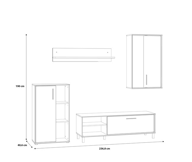 Mueble compacto de TV PORTOPINO 236 cm , roble Madera