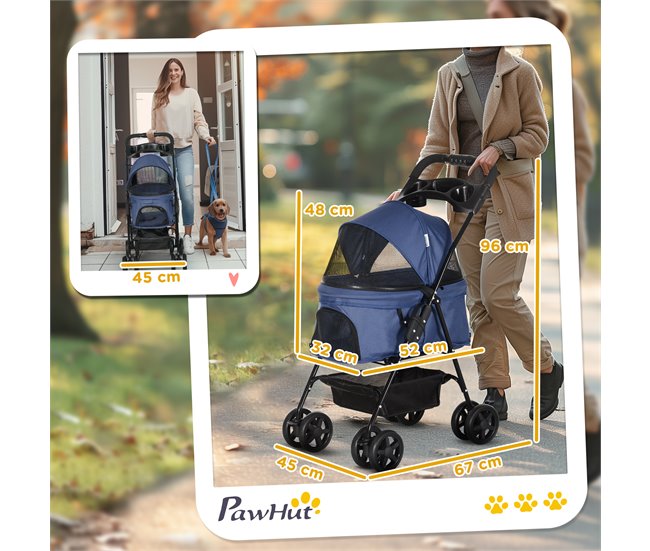 Cochecito para Mascotas Acero, Tela Oxford PawHut Azul
