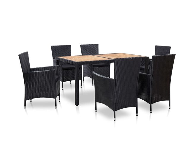 Set comedor de jardín cojines Negro