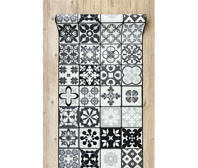 Alfombra de pasillo con refuerzo de goma AZULEJO LABOR DE RETAZOS 100x950 Gris