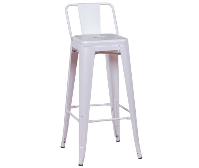 Taburete metálico industrial con respaldo bajo  - Bistro Blanco