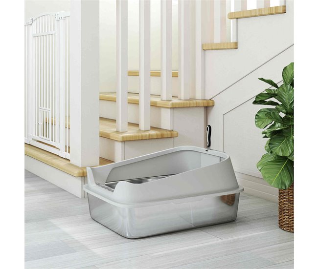 Arenero para Gatos Acero Inoxidable, PP PawHut Gris