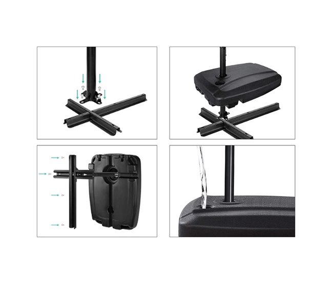 Acomoda Textil – Pie de Sombrilla Firme y Transportable. Negro