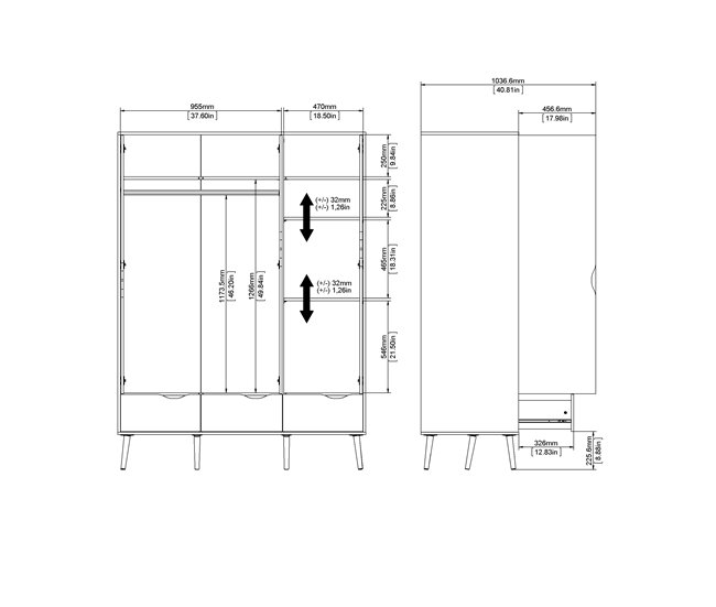 Armario DELTA puertas batientes y 3 cajones 147x200cm blanco Blanco