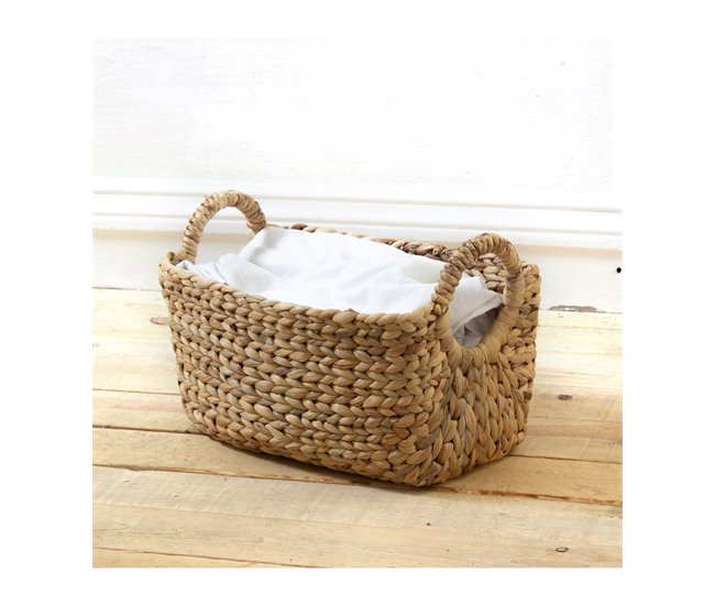 Cesta de jacinto de agua con asas Beige