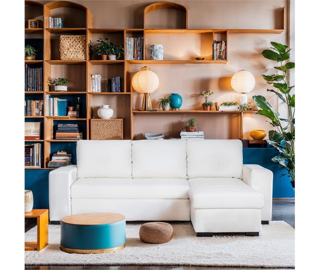 Chaise longue piel sintética con cama HARRY Blanco