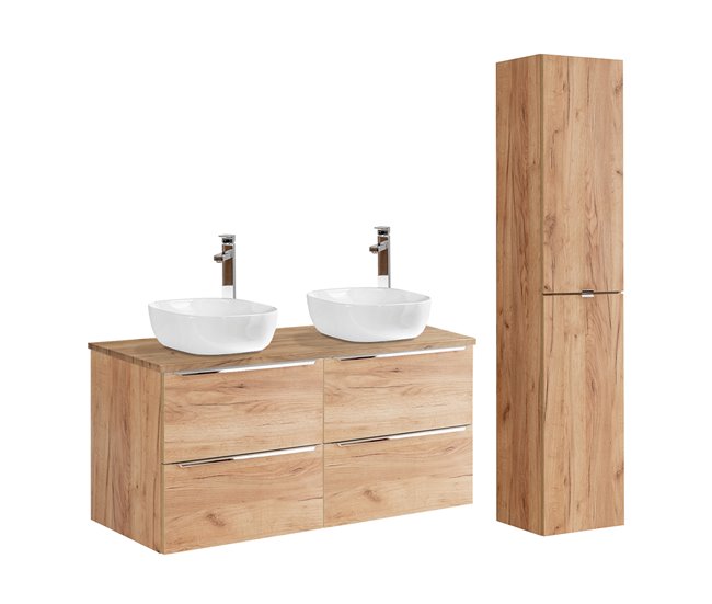 Conjunto mueble lavabo doble y columna April 120 Blanco