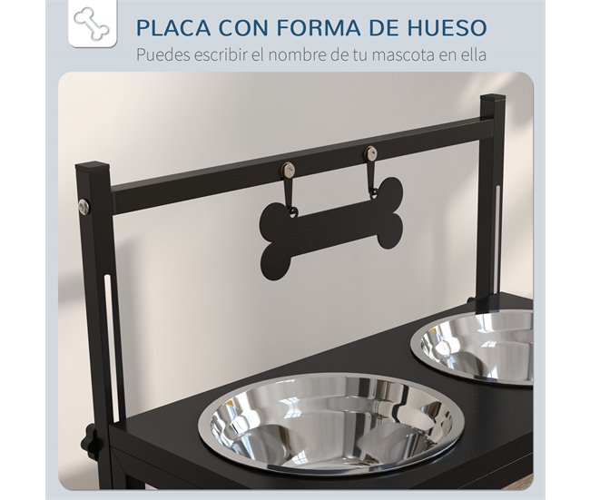 Comedero para Perros Acero, Metal PawHut Negro