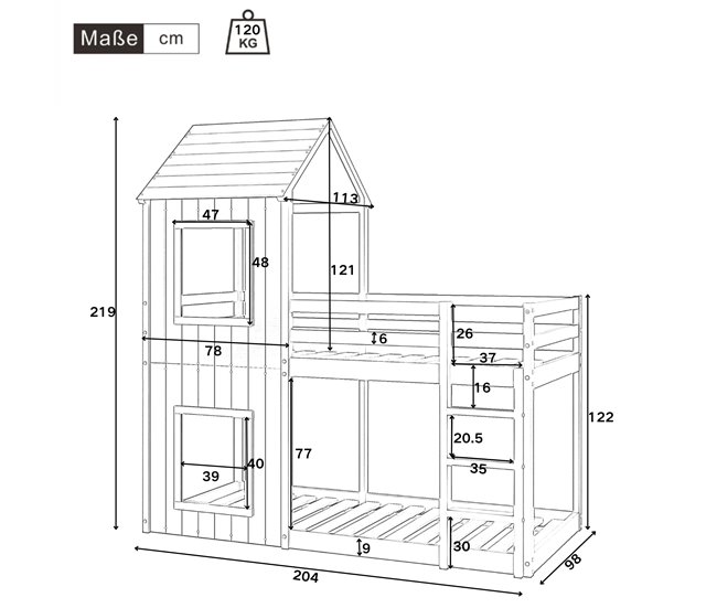 Camas literas 98x204 Blanco