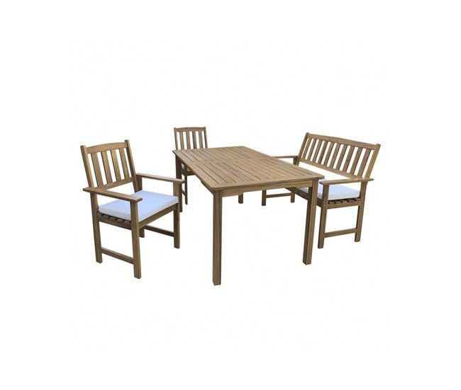 Set jardín NEW YORK mesa con 2 sillas y banco color natural Natural