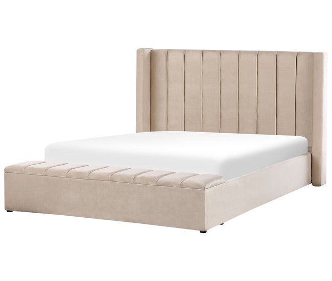 Beliani Cama con somier Terciopelo NOYERS 210x247 Beige