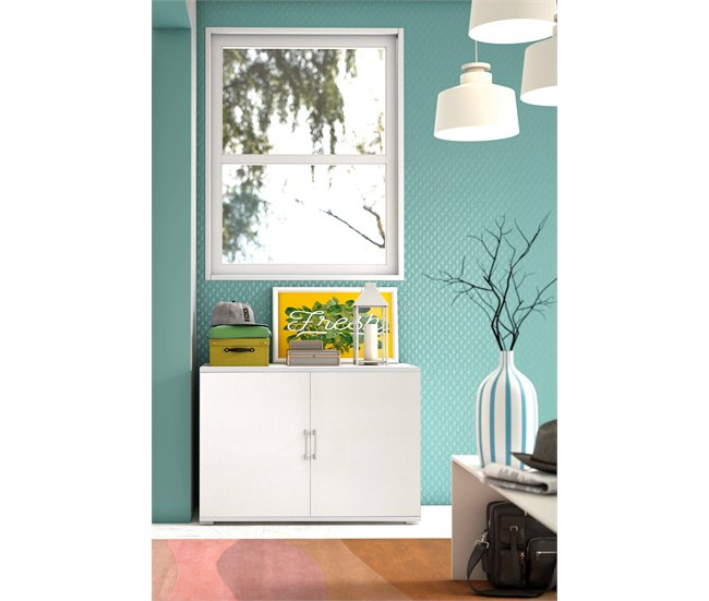 Armario multiusos 2 puertas efecto madera 90 Blanco