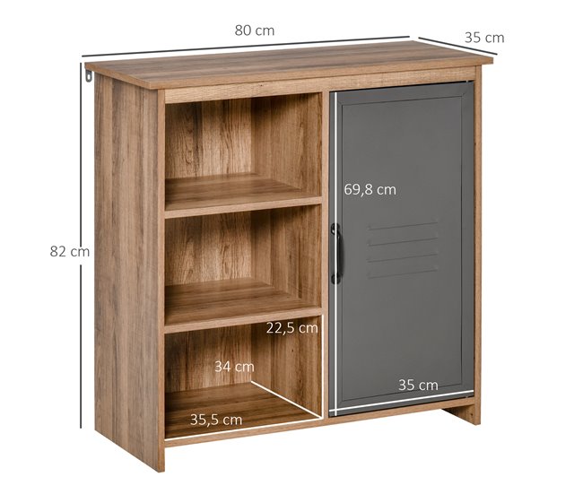 Aparador Auxiliar Melamina de Madera, Metal HOMCOM 80 Gris