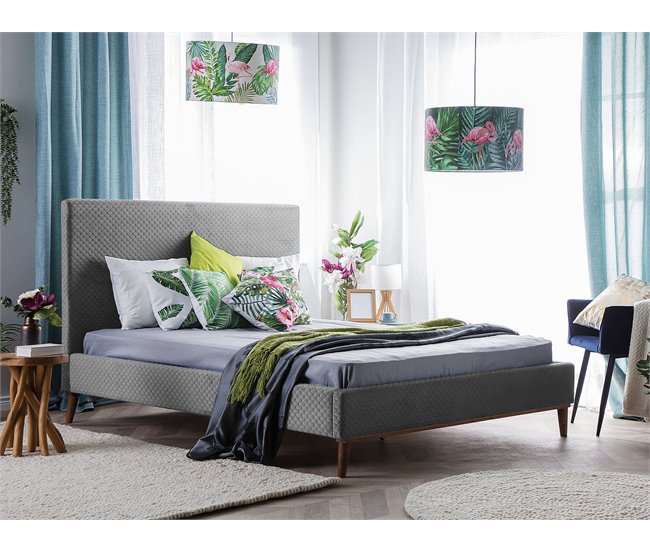 Beliani Cama Terciopelo BAYONNE 151x212 Gris Claro