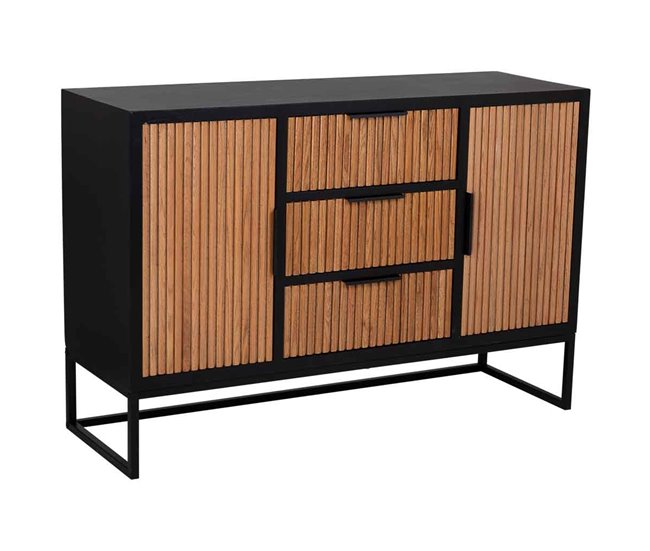 Aparador de 3 cajones y 2 puertas de madera y metal Marron