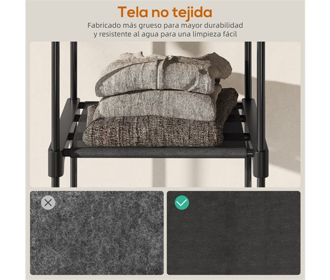 Armario Ropa Portátil Metal, Tela no Tejida HOMCOM Negro