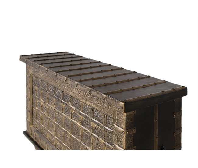 Cofre de madera maciza y latón repujado, acabado envejecido Dorado