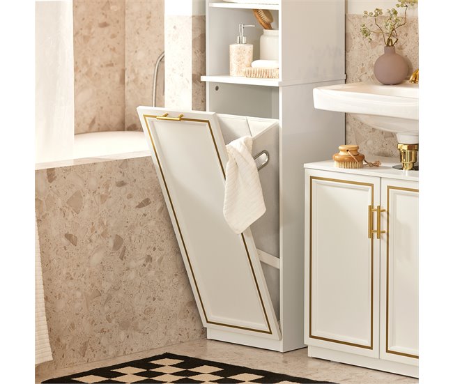 Armario Alto de Baño con 1 Puerta y 1 cesto BZR87-W SoBuy Blanco