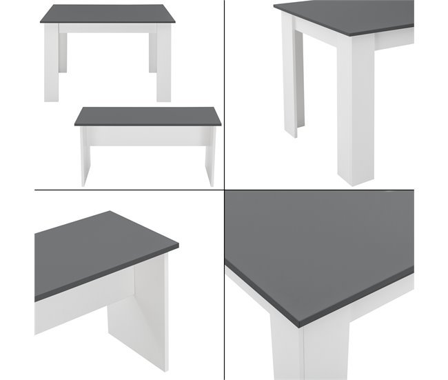 Conjunto de mesa de comedor + 2 bancos Hokksund aglomerado 110x70 Blanco