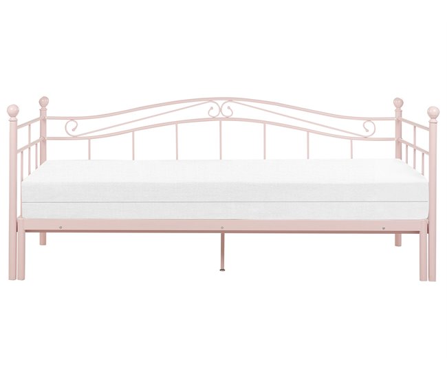 Beliani Cama nido Acero TULLE Rosa Talco