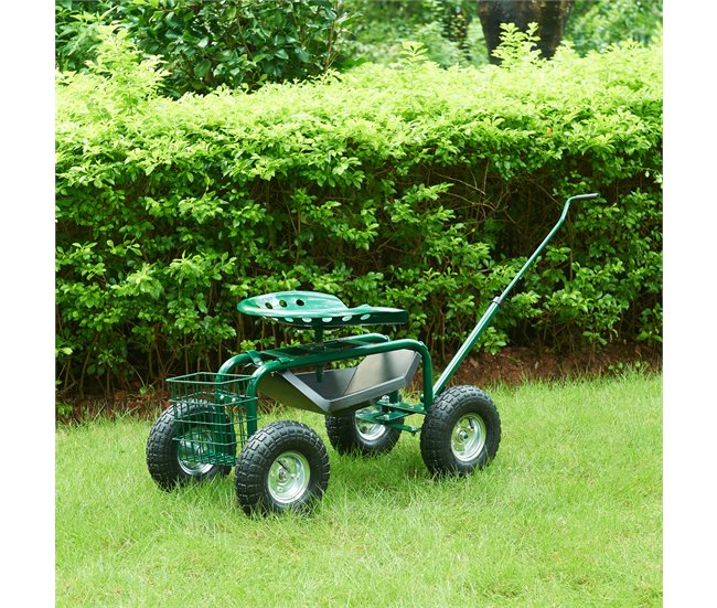 Asiento de jardinería Casarano con ruedas acero Verde