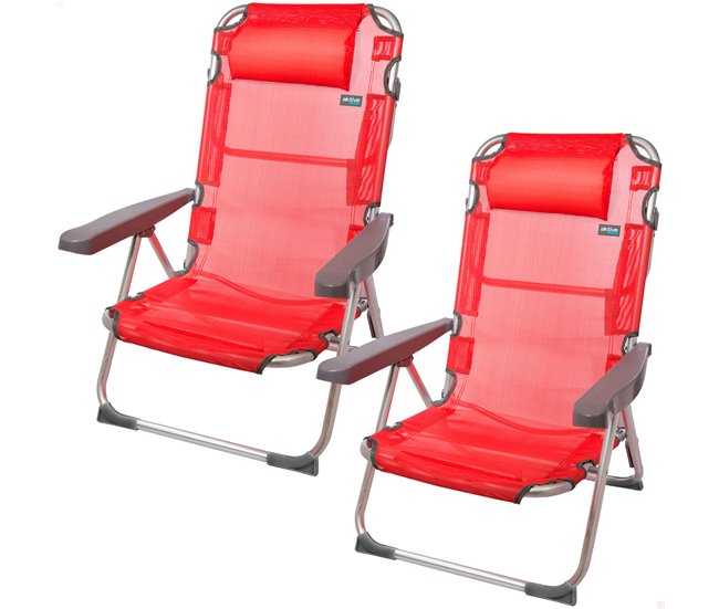 Aktive Pack 2 sillas playa multiposición con cojín Rojo