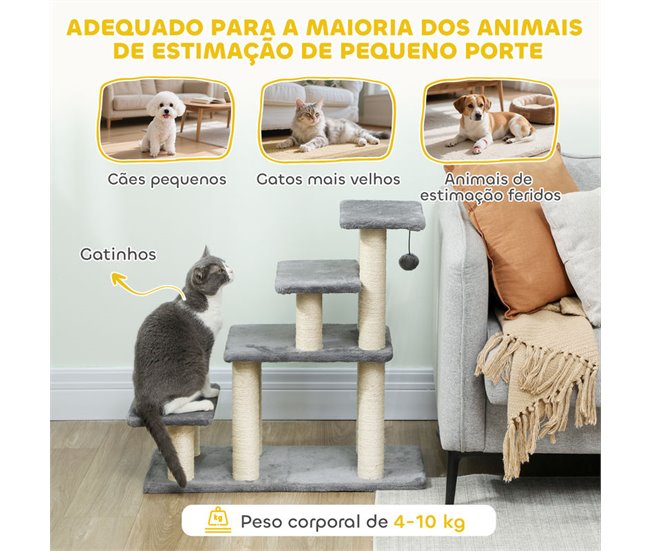 Escalera para Mascotas Aglomerado de Madera, Felpa PawHut Gris