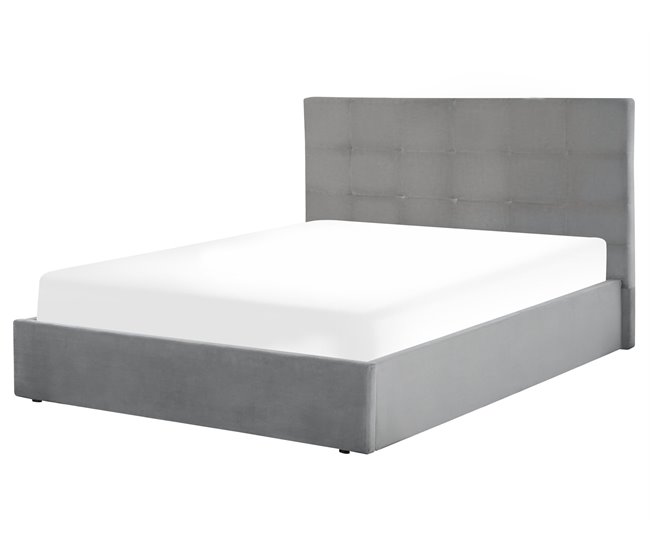 Beliani Cama con almacenaje Terciopelo LORIENT 177x216 Gris Claro