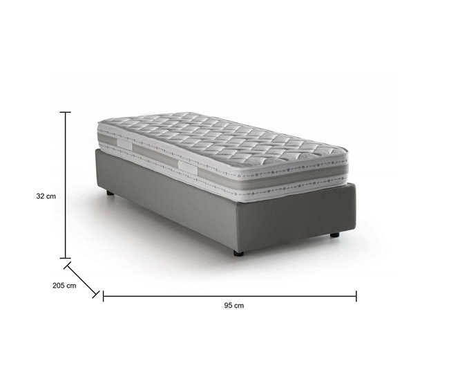 Cama individual en tela Gris