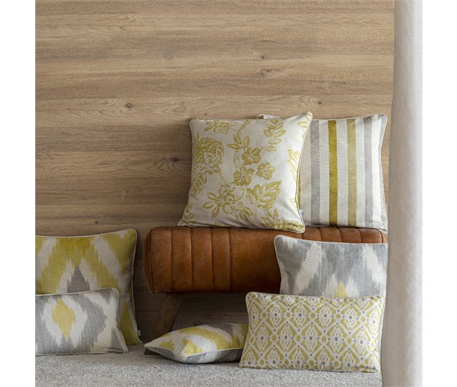 2 Fundas de cojín decorativo 85% algodón 15% lino FORMENTERA CUADRADO Amarillo