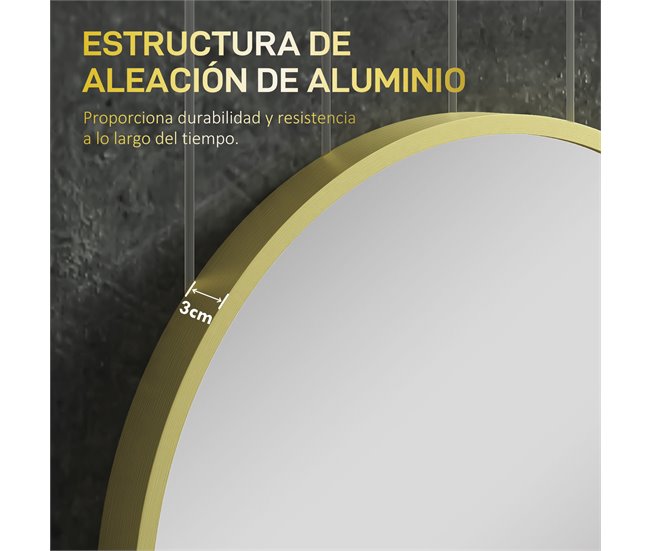 Espejo de Baño Vidrio, Aleación de Aluminio HOMCOM, hogar - baño Dorado