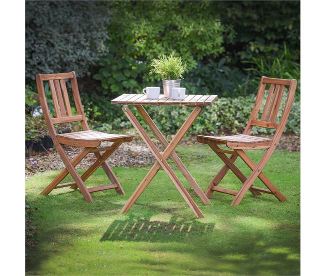 YOEVU -Set de Madera de Acacia, 1 Mesa y 2 Sillas Plegables Acacia