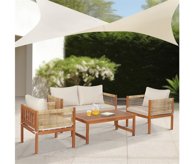 Conjunto de muebles de jardín Cannole 4 piezas ratán Madera