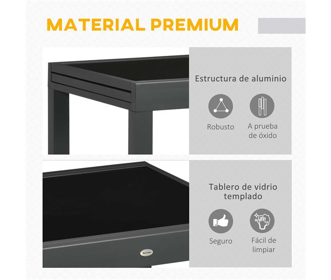 Mesa de Jardín Aluminio, Vidrio templado Outsunny 160x80 Negro