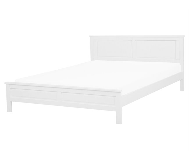 Beliani Cama con somier Madera de pino OLIVET 169x208 Blanco