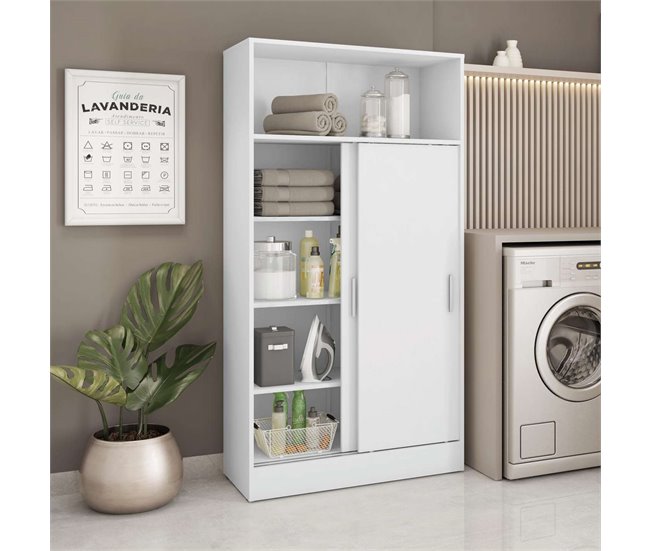 Armario Auxiliar Baño Multiusos 2 Puertas Correderas Blanco